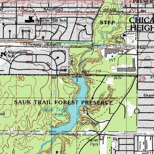 Topographic Map of Sauk Trail Lake Dam, IL