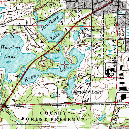 Topographic Map of Keene Lake Dam, IL