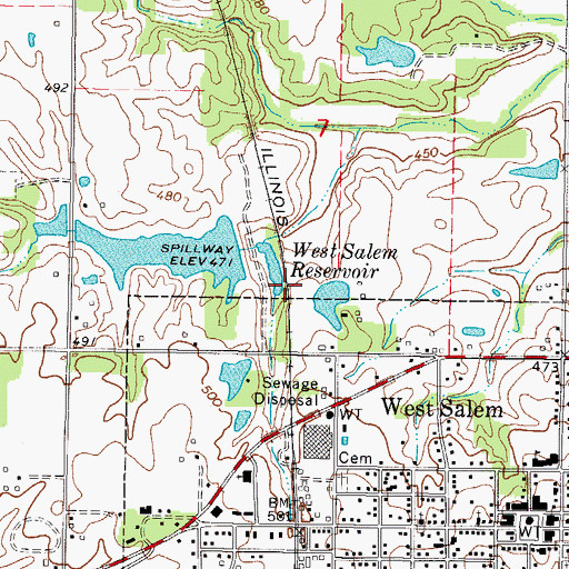 Topographic Map of West Salem New Reservoir Dam, IL