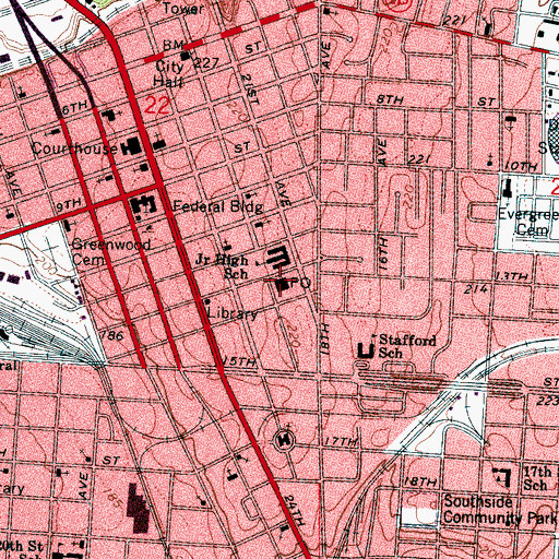Topographic Map of Downtown Tuscaloosa Post Office, AL