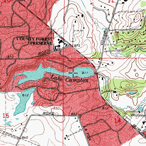Topographic Map of Campton Lake Dam, IL