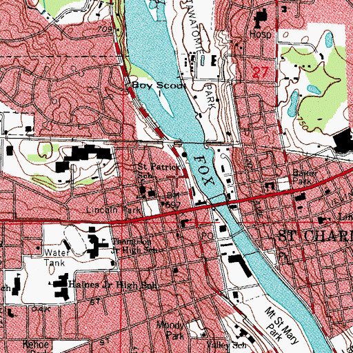 Topographic Map of Saint Charles South Dam, IL