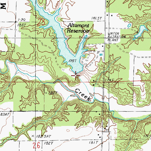 Topographic Map of Altamont Reservoir Dam, IL