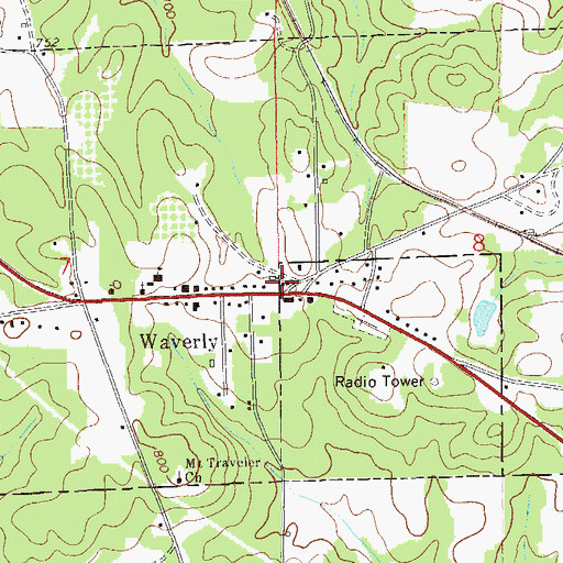 Topographic Map of Waverly Post Office, AL