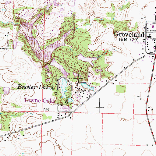 Topographic Map of Bessler Lake Dam, IL