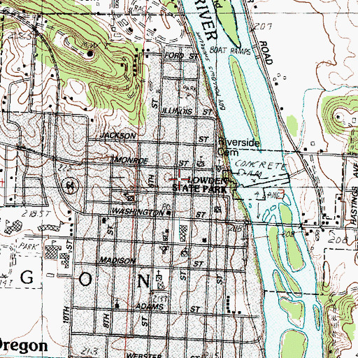 Topographic Map of Oregon Dam, IL