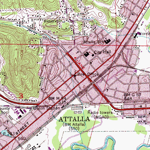 Topographic Map of Attalla Post Office, AL