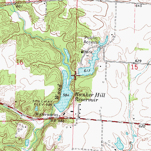 Topographic Map of Bunker Hill Reservoir Number 2 Dam, IL