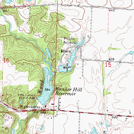 Topographic Map of Bunker Hill Reservoir Number 2, IL