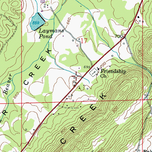 Topographic Map of Beaver Valley Post Office (historical), AL