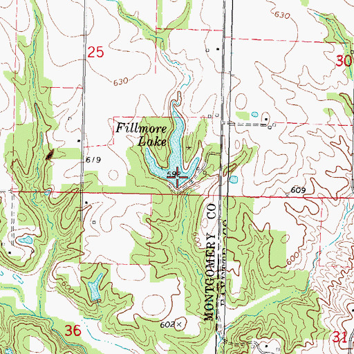 Topographic Map of Fillmore Lake Dam, IL