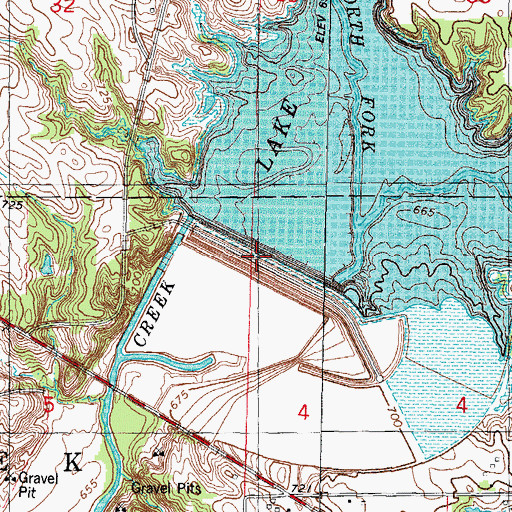 Topographic Map of Clinton Lake Dam, IL