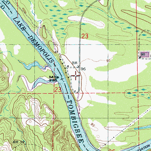 Topographic Map of Bluff Port Post Office, AL