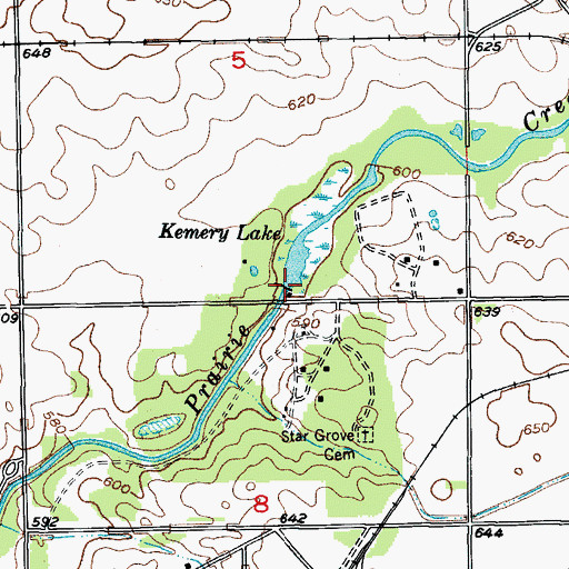Topographic Map of Kemery Lake Dam, IL