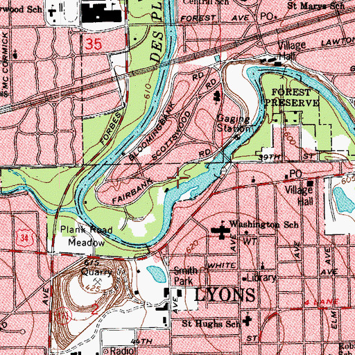Topographic Map of Lyons Dam, IL