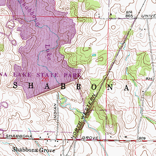 Topographic Map of Shabbona Lake Dam, IL