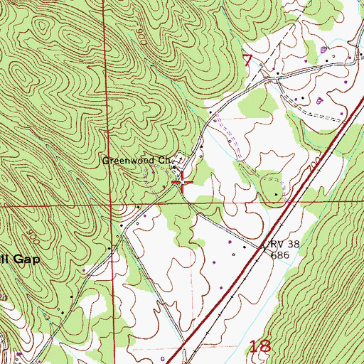 Topographic Map of Greenwood Post Office, AL