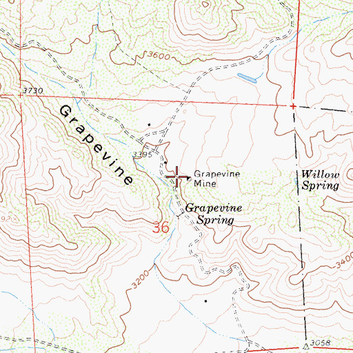 Topographic Map of Grapevine Mine, CA