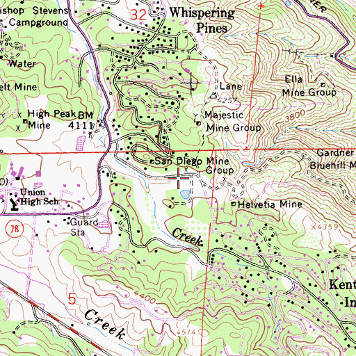 Topographic Map of Saratoga Mine, CA