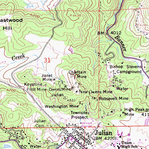 Topographic Map of Tom Scott Mine, CA