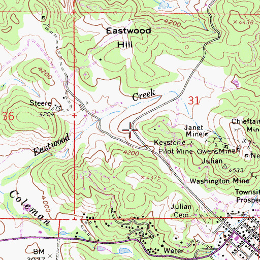 Topographic Map of Van Wert Mine, CA