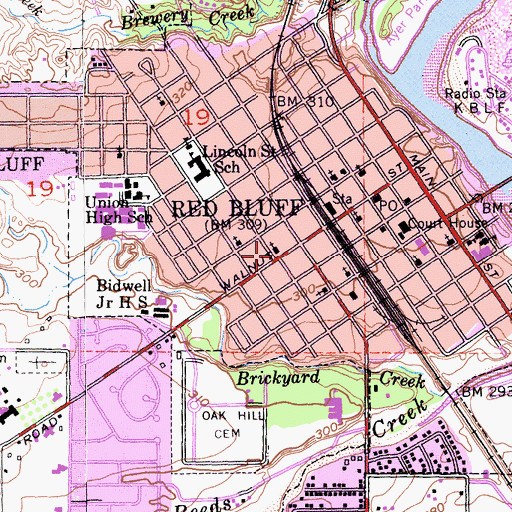 Topographic Map of First Methodist Church, CA