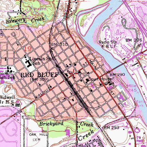 Topographic Map of Red Bluff Post Office, CA