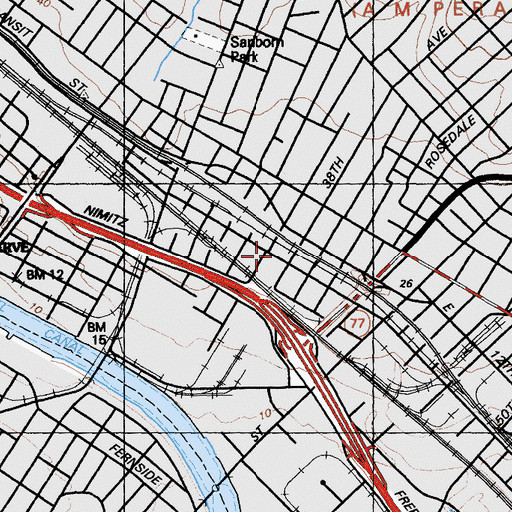 Topographic Map of Dewey Senior High School, CA