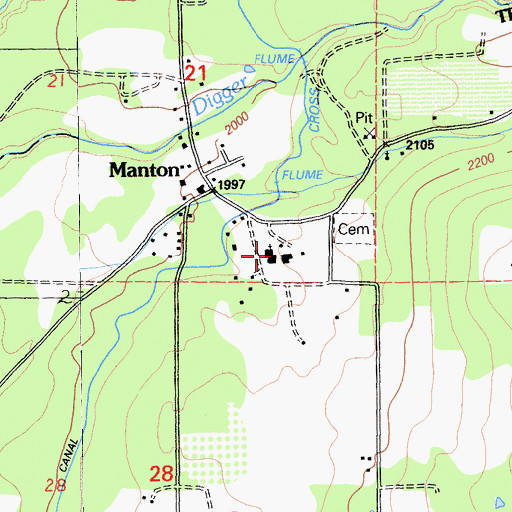 Topographic Map of Manton Elementary School, CA