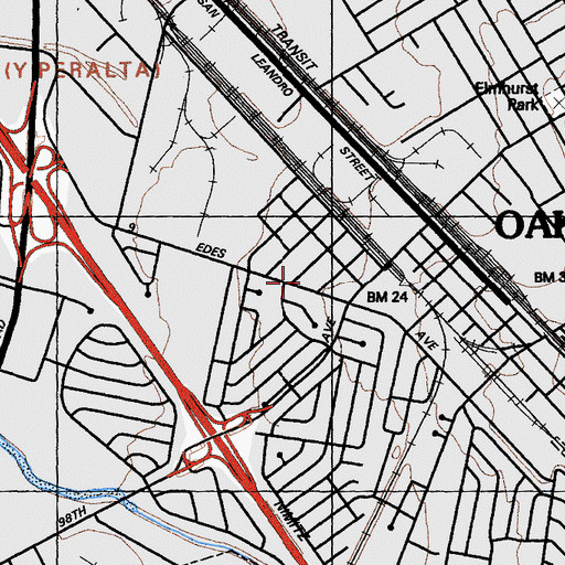 Topographic Map of Brookfield Village Branch Oakland Public Library, CA