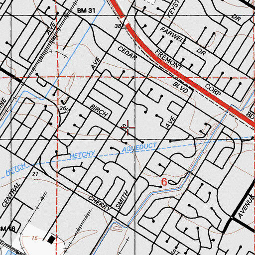 Topographic Map of Birch Grove Park, CA