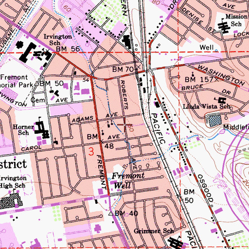 Topographic Map of Calvary Baptist School, CA