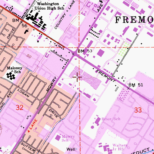 Topographic Map of Fremont Hub Shopping Center, CA
