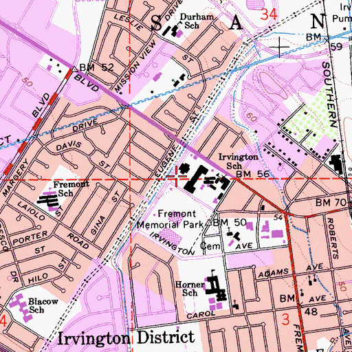 Topographic Map of Fremont Shopping Center, CA