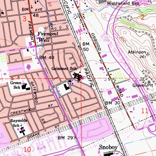 Topographic Map of Grimmer Park, CA