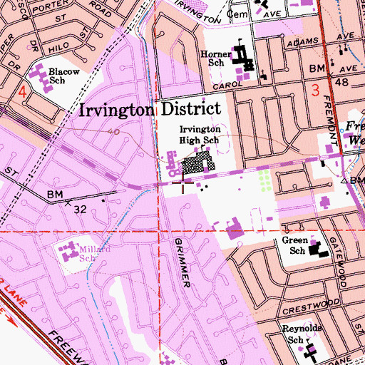 Topographic Map of Irvington Branch Alameda County Library, CA