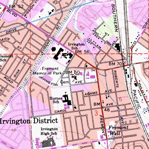 Topographic Map of Irvington Post Office, CA