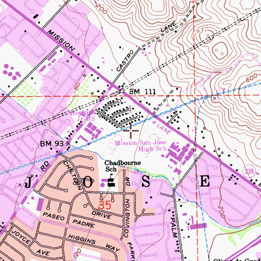Topographic Map of Mission San Jose Community Park, CA