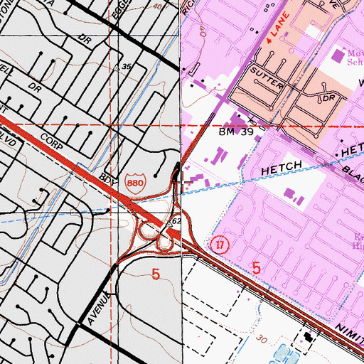 Topographic Map of Mowry East Shopping Center, CA