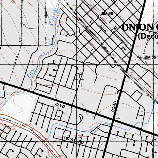 Topographic Map of New Haven Adult School, CA