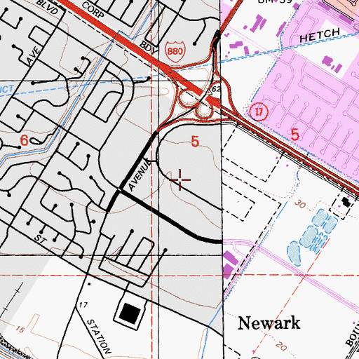 Topographic Map of New Park Mall Shopping Center, CA