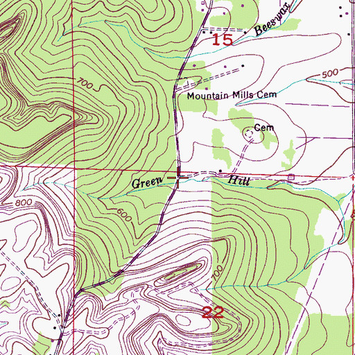 Topographic Map of Mountain Mills Post Office (historical), AL
