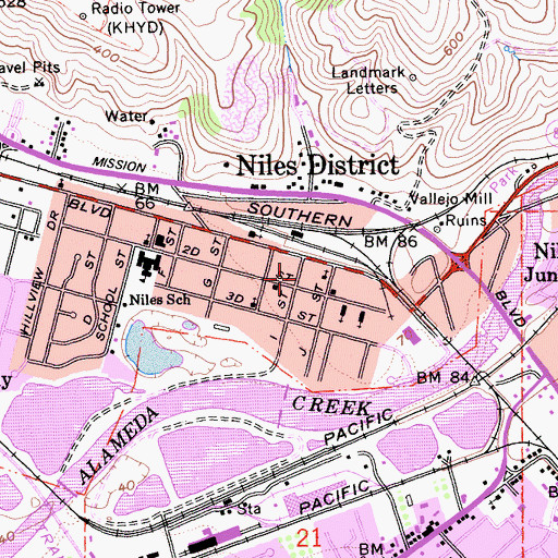 Topographic Map of Niles Branch Alameda County Library, CA