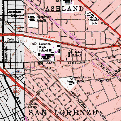 Topographic Map of Saint Johns Roman Catholic Church, CA