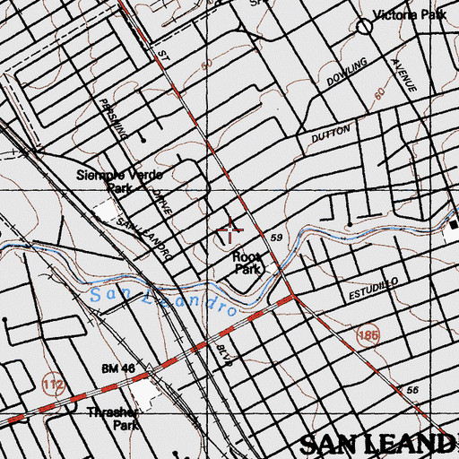 Topographic Map of San Leandro City Hall, CA