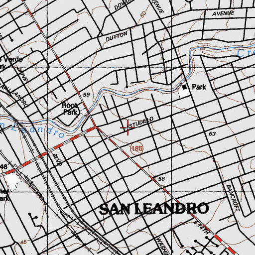 Topographic Map of San Leandro Community Library, CA