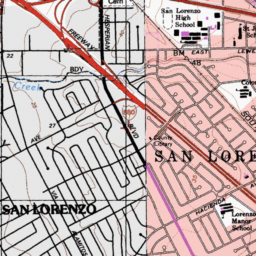 Topographic Map of San Lorenzo Branch Alameda County Library, CA