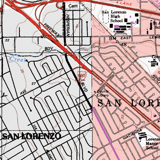 Topographic Map of San Lorenzo Post Office, CA