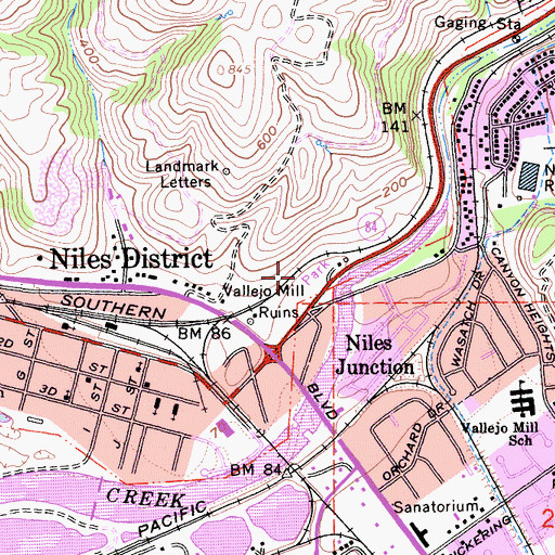 Topographic Map of Vallejo Mill Historical Park, CA