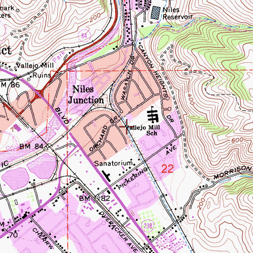 Topographic Map of Vallejo Mill Park, CA